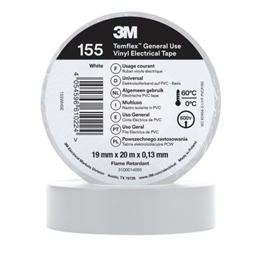 3M Temflex 155 Elektroizolační páska, tl. 0,13 mm, 19 mm x 20 m, bílá