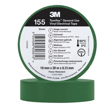 3M Temflex 155 Elektroizolační páska, tl. 0,13 mm, 19 mm x 20 m, zelená